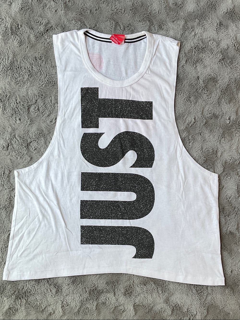 Nike White Muscle Tee with Black Sparkle 'Just' Graphic